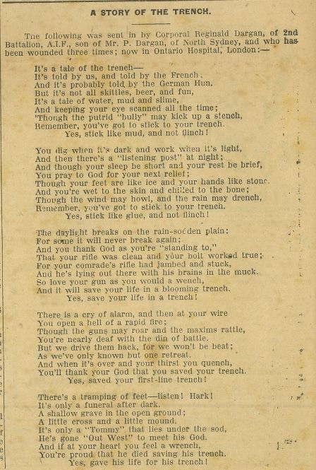 ‘A story of the trench’ by Cpl. Reg Da …