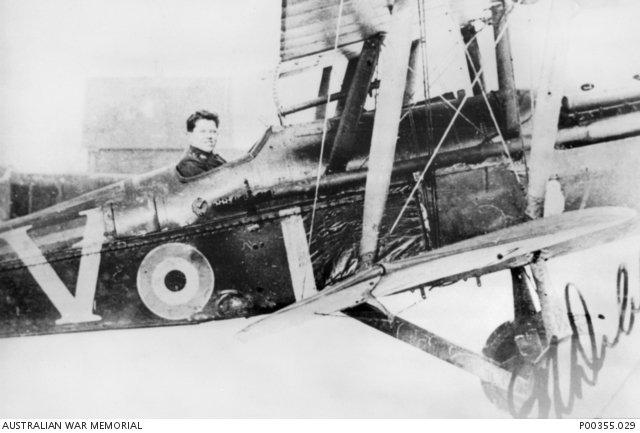 Lieutenant Eric Rupert Dibbs in his SE5A Fighter aircraft, No 2 Squadron, AFC, just after the Armistice.