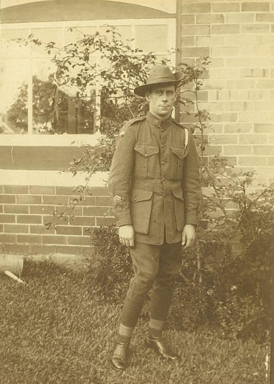 Reginald Victor Fusedale, on the veranda of ‘Burradale’, 1918